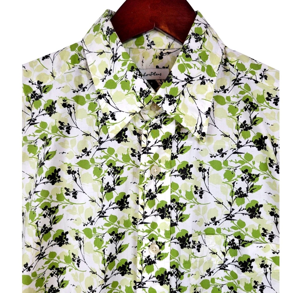 Colorplus Mens Floral Button Down Shirt Short Sleeve Casual Green Black S